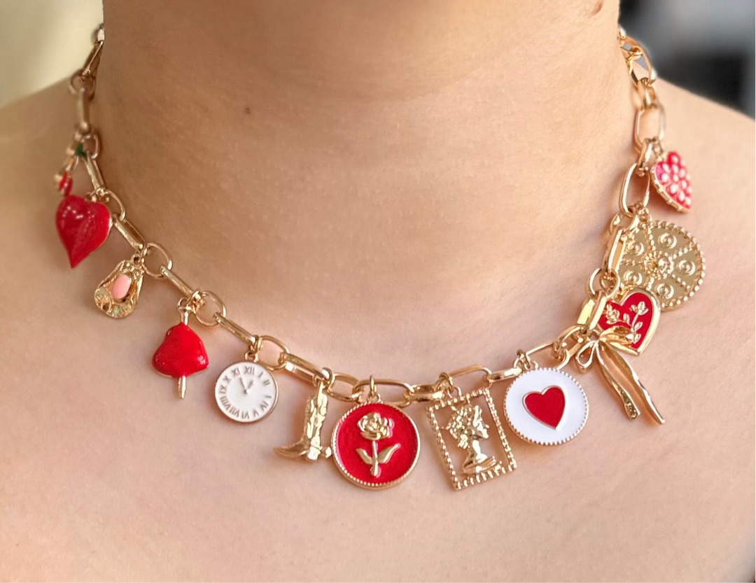 Red Drip and Heart-Shaped Charm Necklace