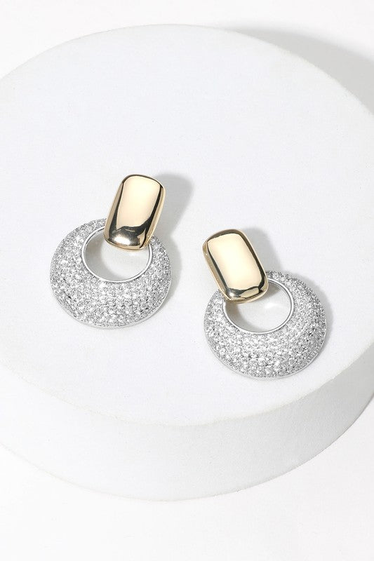 14K Gold Plated Two Tone CZ Door knocker Earrings