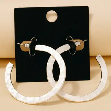 Gold Dipped Satin Hammered Flat Hoop Earrings