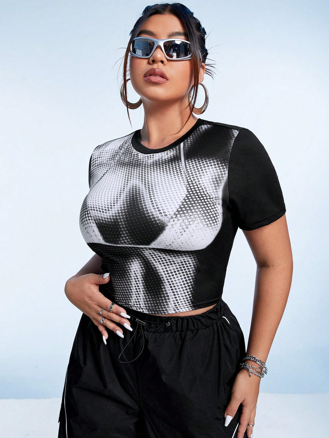 Y2k Plus Graphic Print Crop Tee