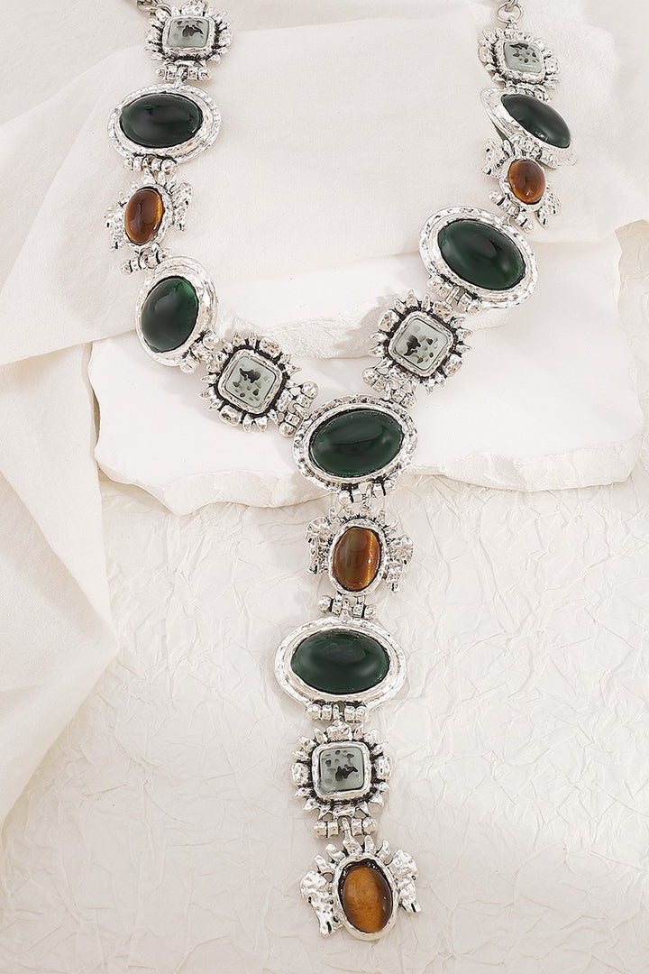 Vintage Long Geometric Resin Pendant Necklace