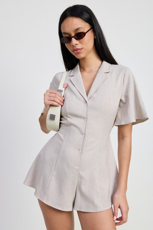 Collared Romper With Waist Tie