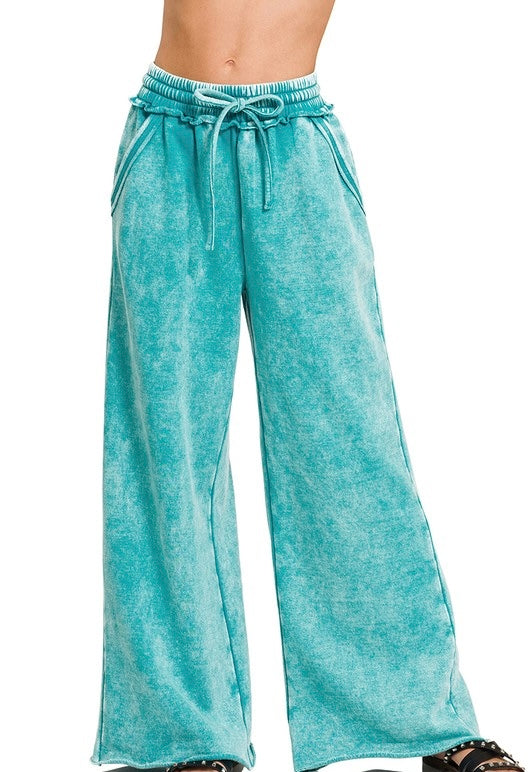 Acid Wash Fleece Sweatpants With Pockets