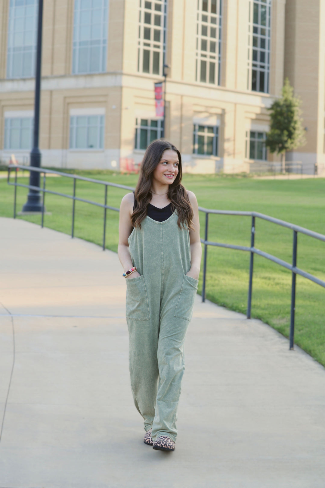 Washed Spaghetti Straps Overalls With Pockets