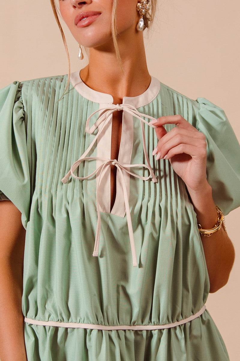 Solid Sage Tiered Dress