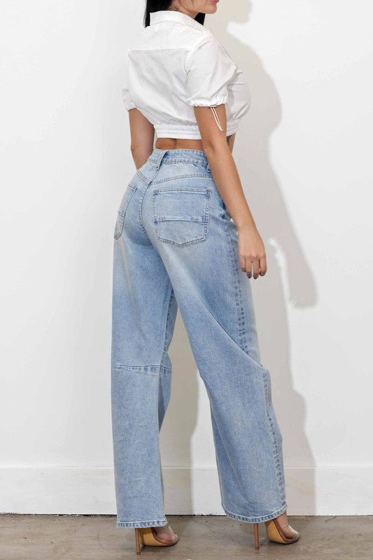Light Stone Barrel Baggy Jeans