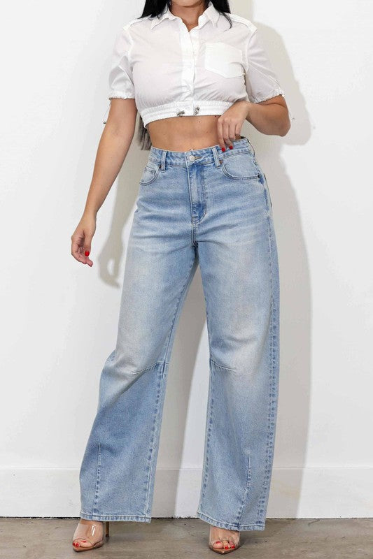 Light Stone Barrel Baggy Jeans