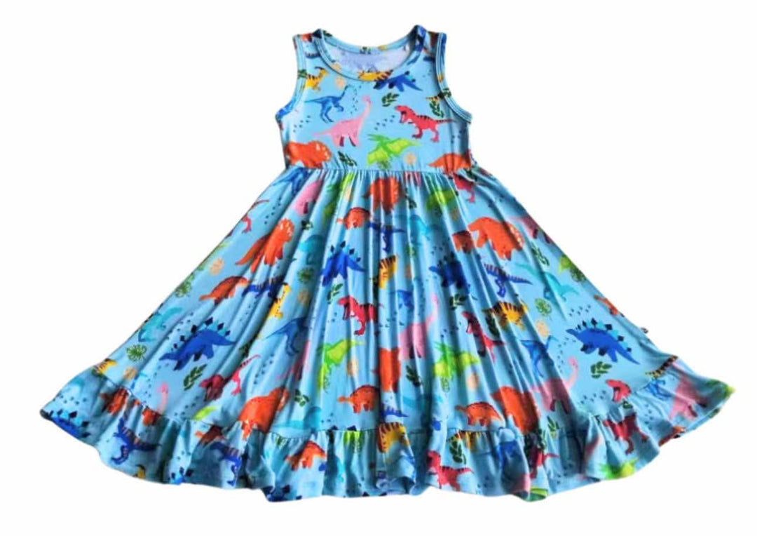 Cartoon Dinosaur Prints Beach Dress