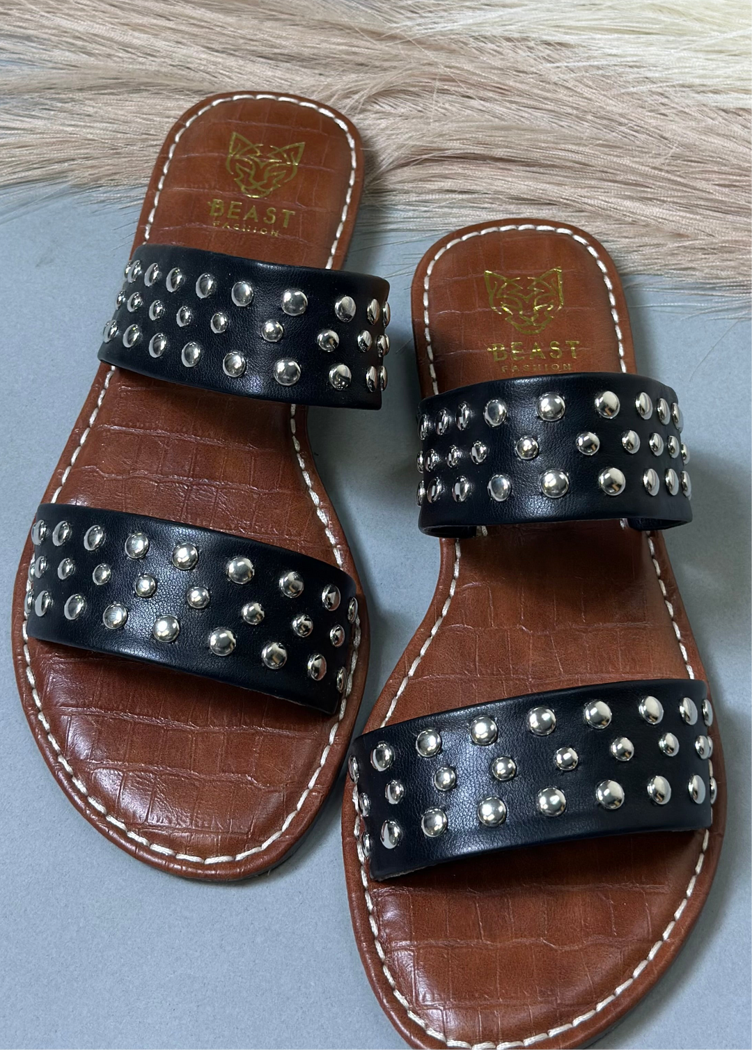 Blake Round silver Studded Two Strap Sandal