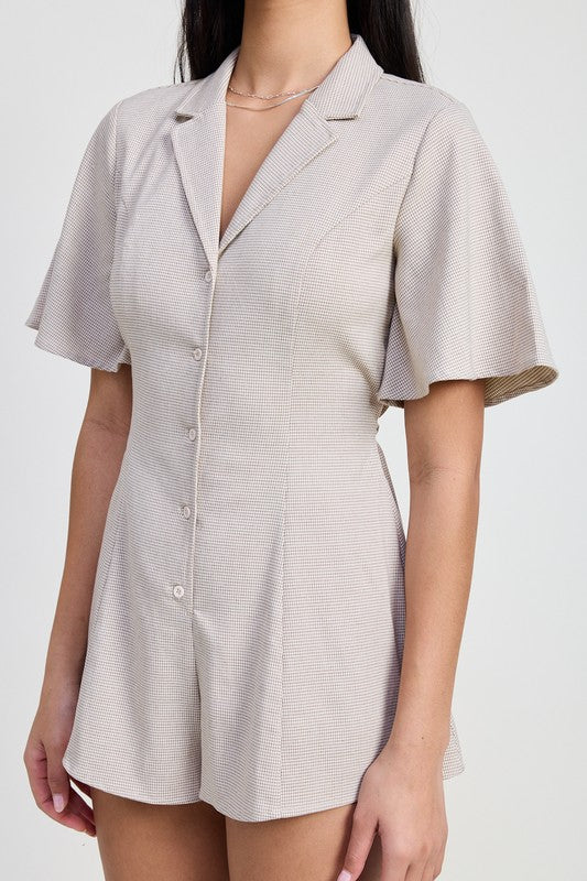 Collared Romper With Waist Tie
