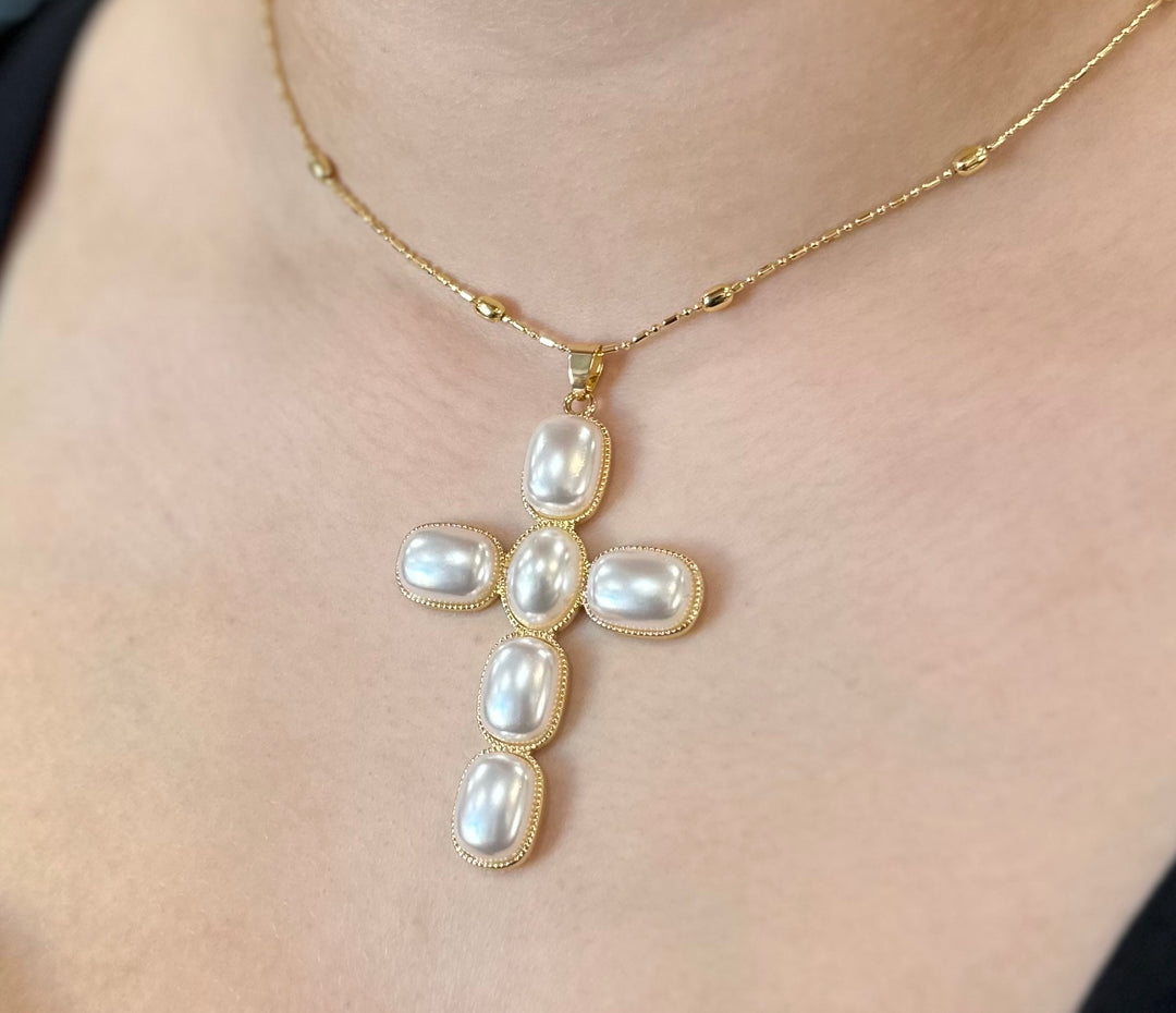 Pearl Cross Pendant Necklace