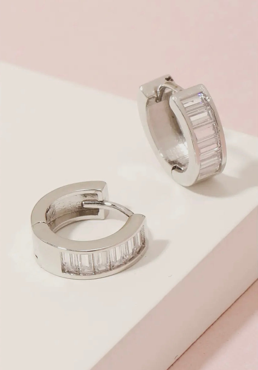 Small Baguette Studded Hoop Earrings