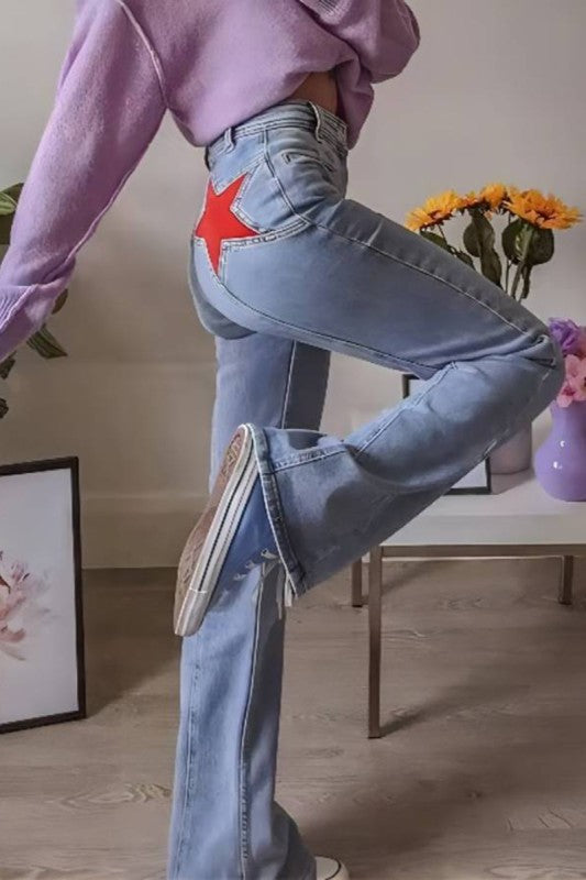Star Embellished Flared Jeans