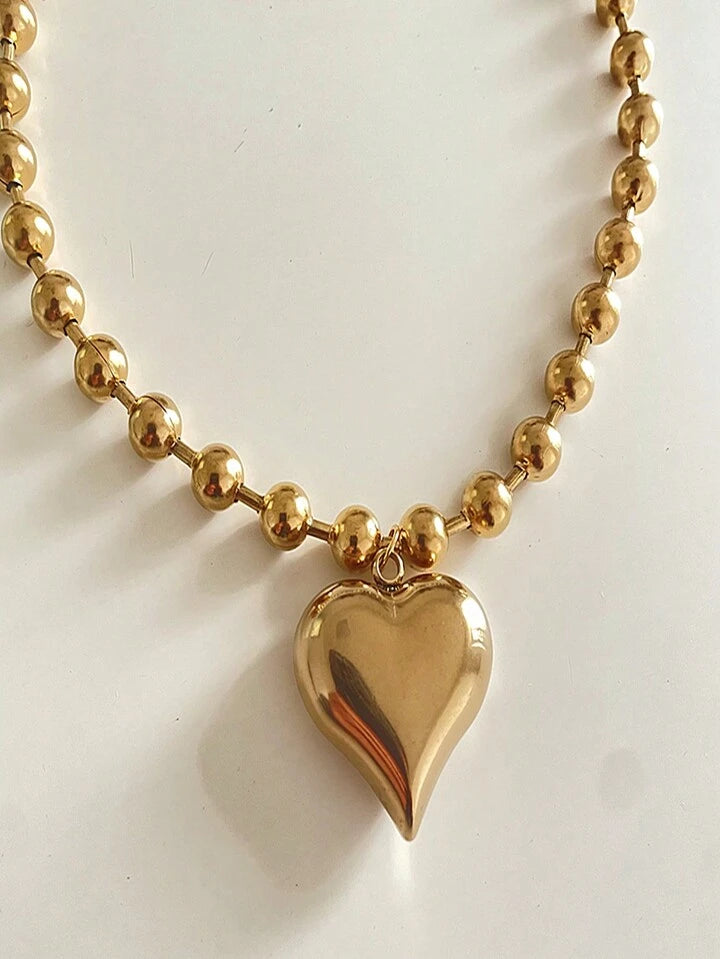 Heart Stainless Steel Bead Necklace