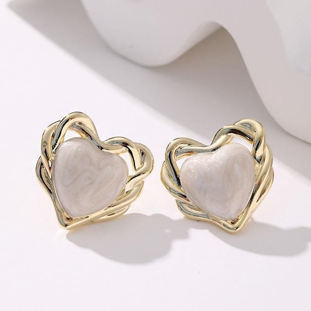 Glazed Heart Alloy Stud Earrings