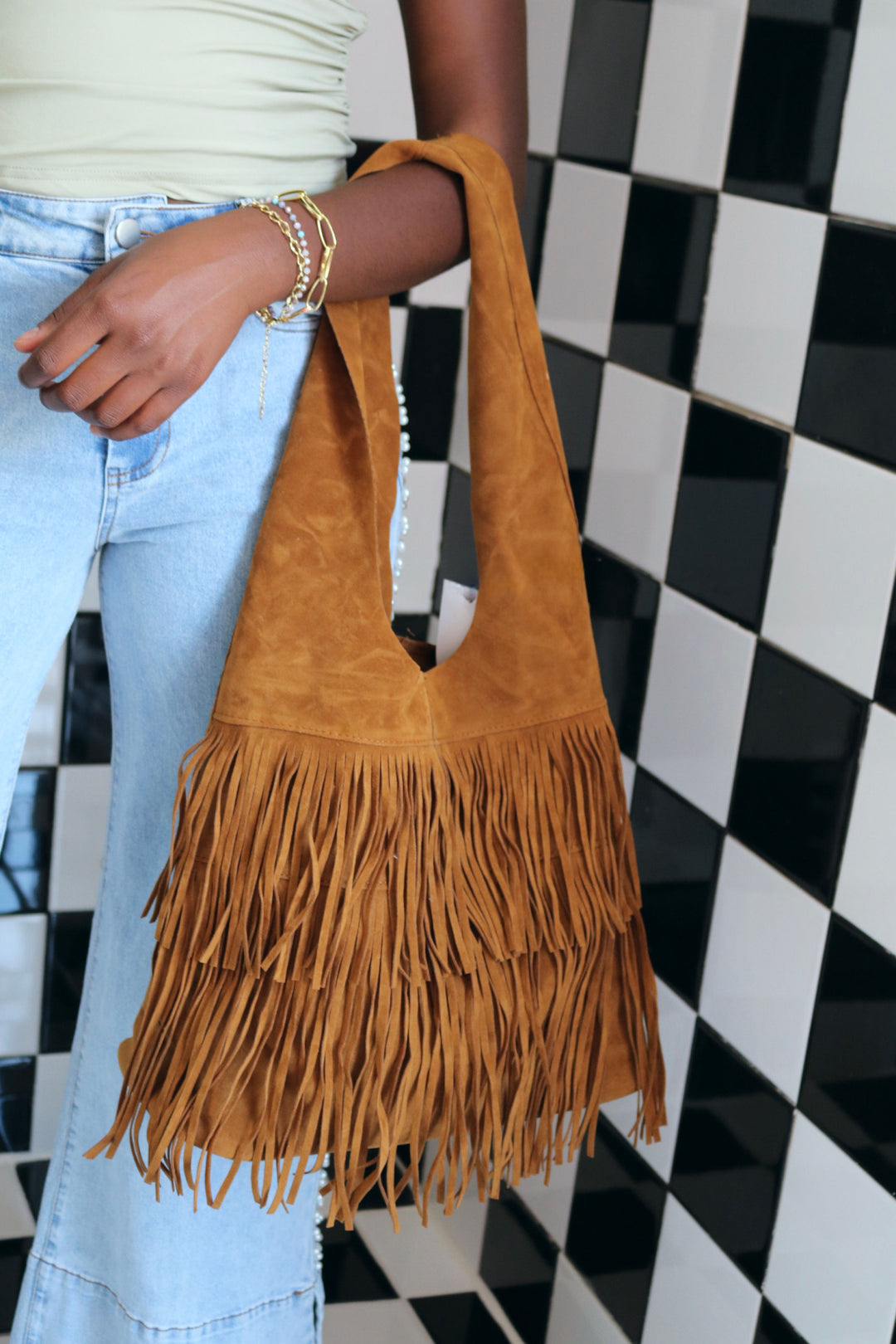 Suede Fringe Pop Bag