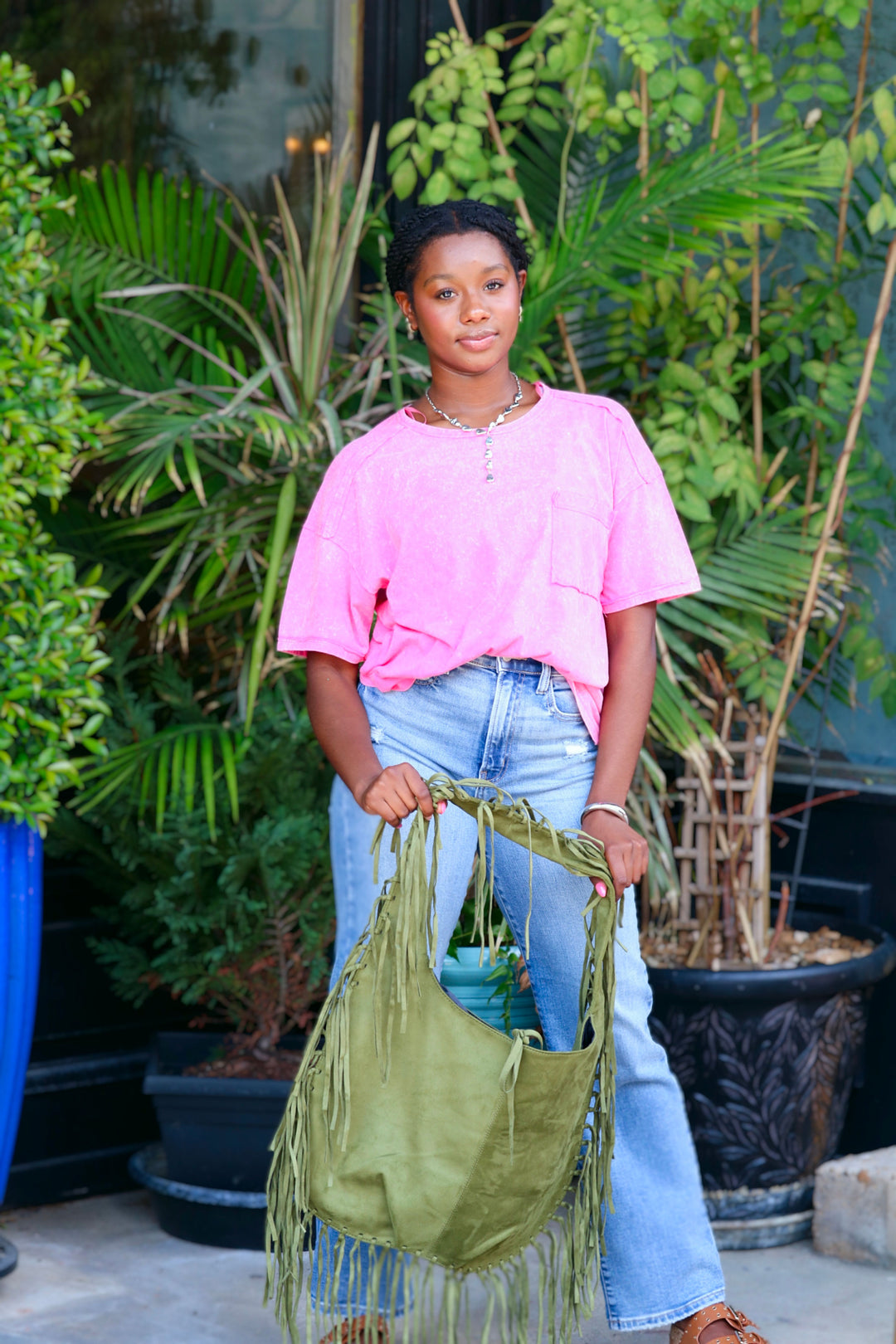 Olive Fringe Carryall Bag
