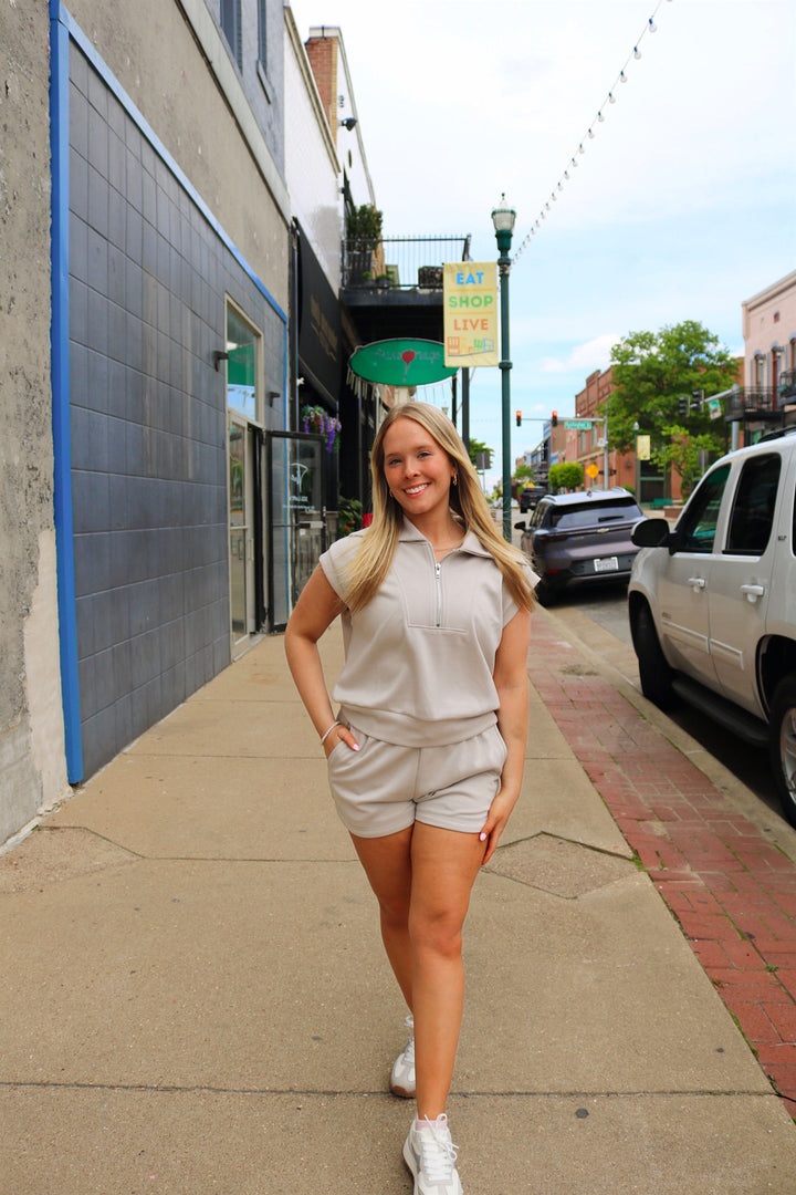 Blake Half Zip Cropped Sweatshirt and Shorts Set
