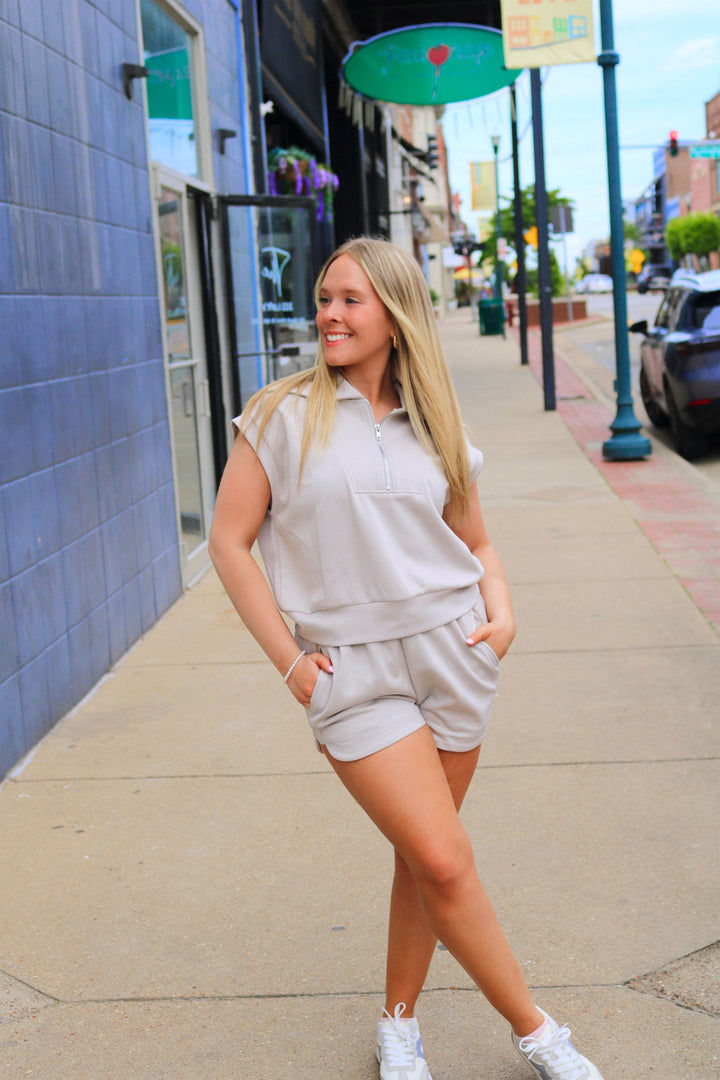 Blake Half Zip Cropped Sweatshirt and Shorts Set