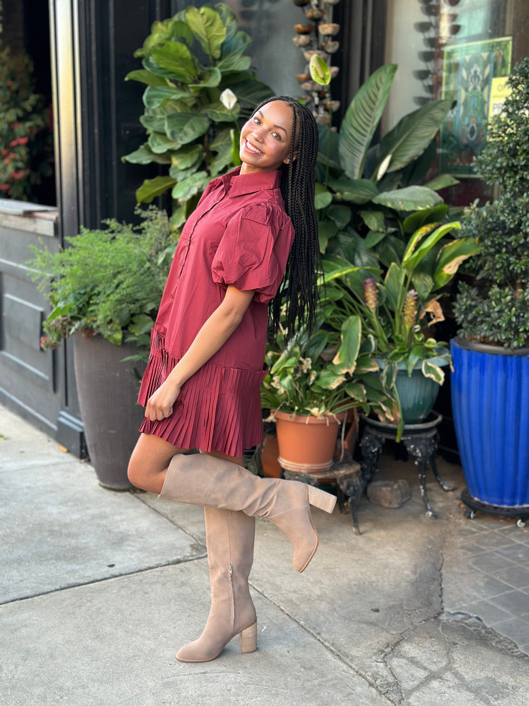 Pleated Hem Mini Shirt Dress