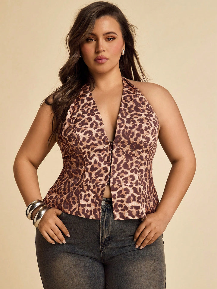 Plus Size cheetah halter corset top