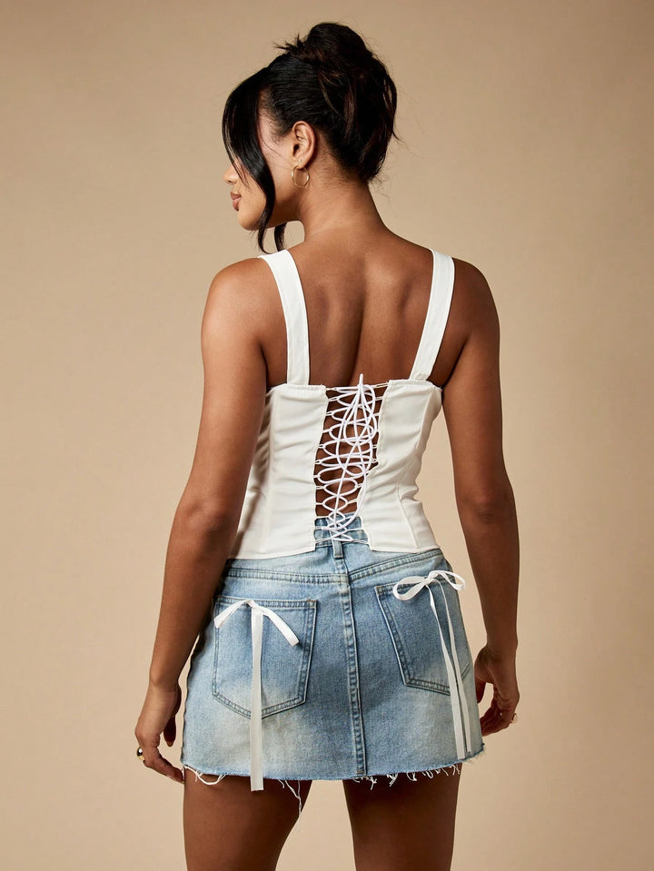 Lace-Up Back Corset Top