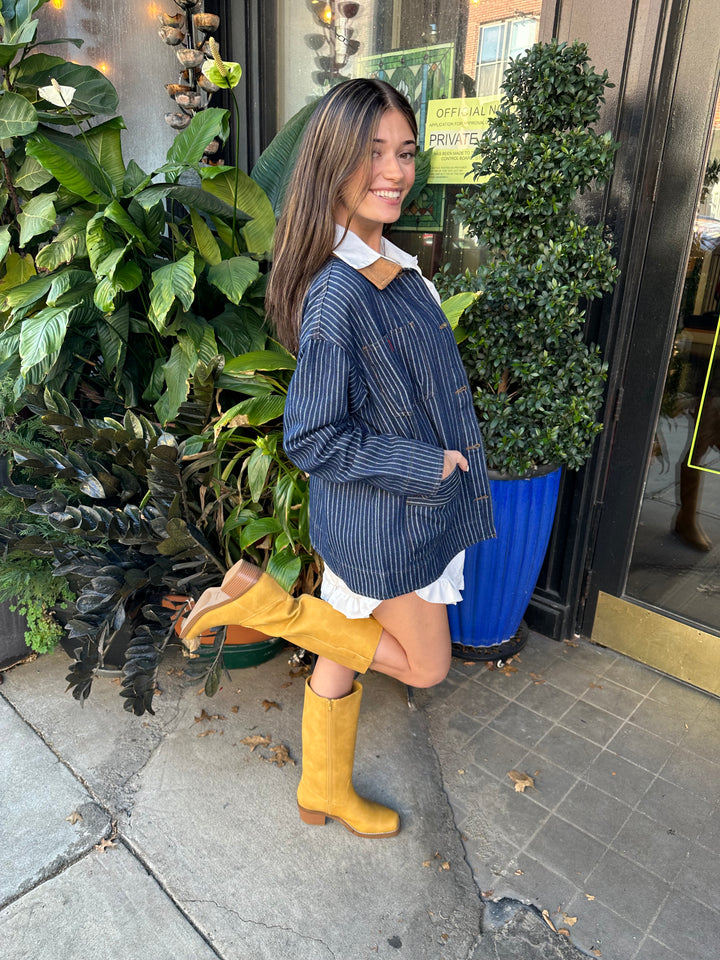 Denim stripe collar jacket