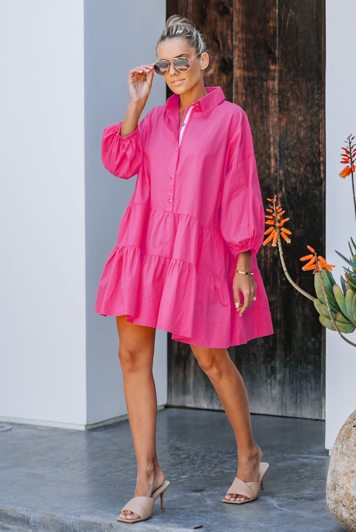 Puff Sleeved Oversized Mini Dress With Pockets