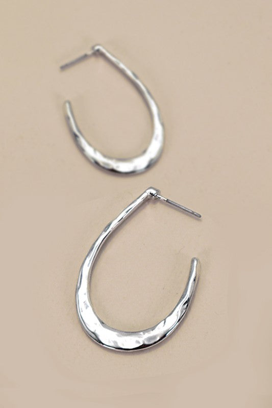 Hammered U Shape Hoop Drop Earrings