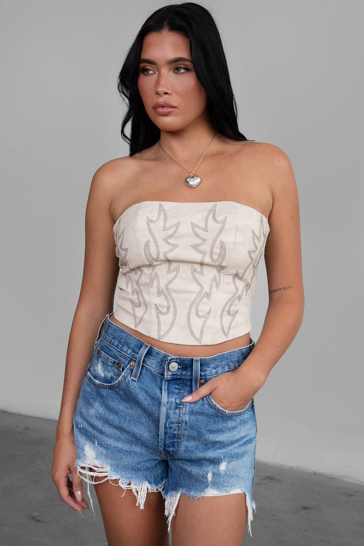 Beckee PU Vegan Leather Embroidered Western Crop Top