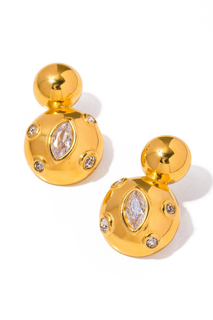 Stainless Steel CZ Double Ball Dangle Earrings