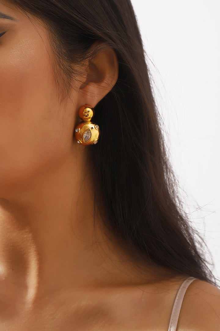 Stainless Steel CZ Double Ball Dangle Earrings
