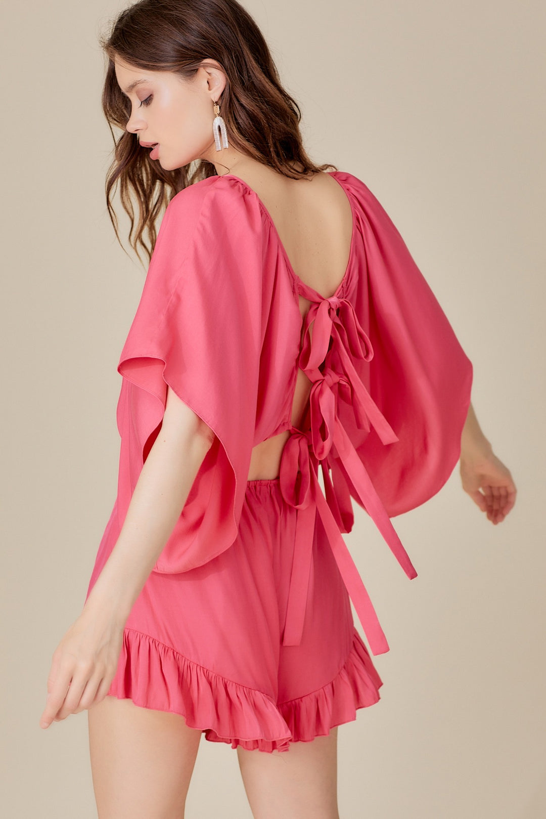 Tie Up Back Ruffle Romper