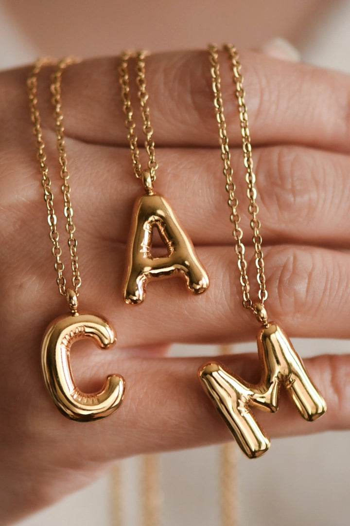 Gold Bubble Letter Necklace