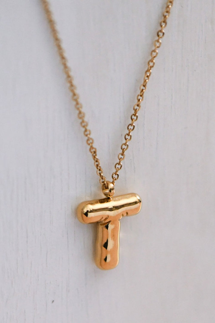 Gold Bubble Letter Necklace
