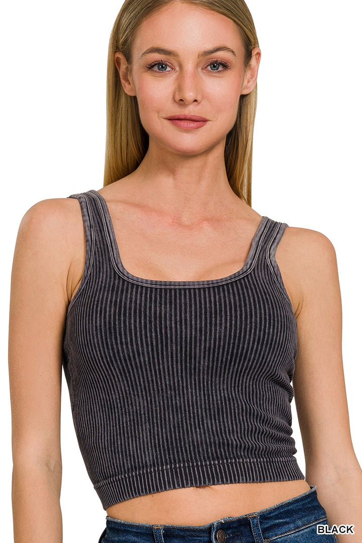 Stone Washed Ribbed Seamless With Bra Pads