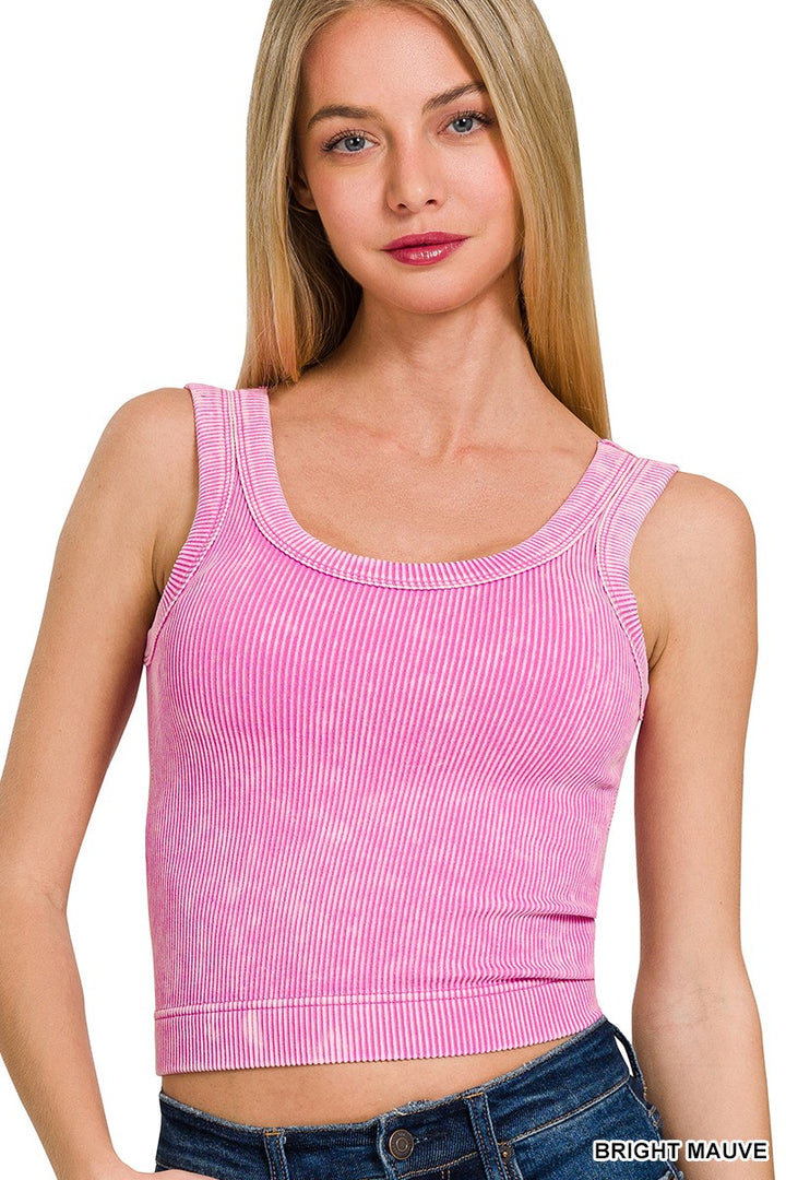 Stone Washed Ribbed Seamless Top With Bra Pad