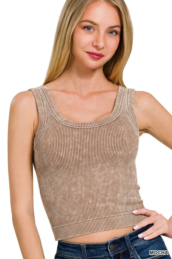 Stone Washed Ribbed Seamless Top With Bra Pad