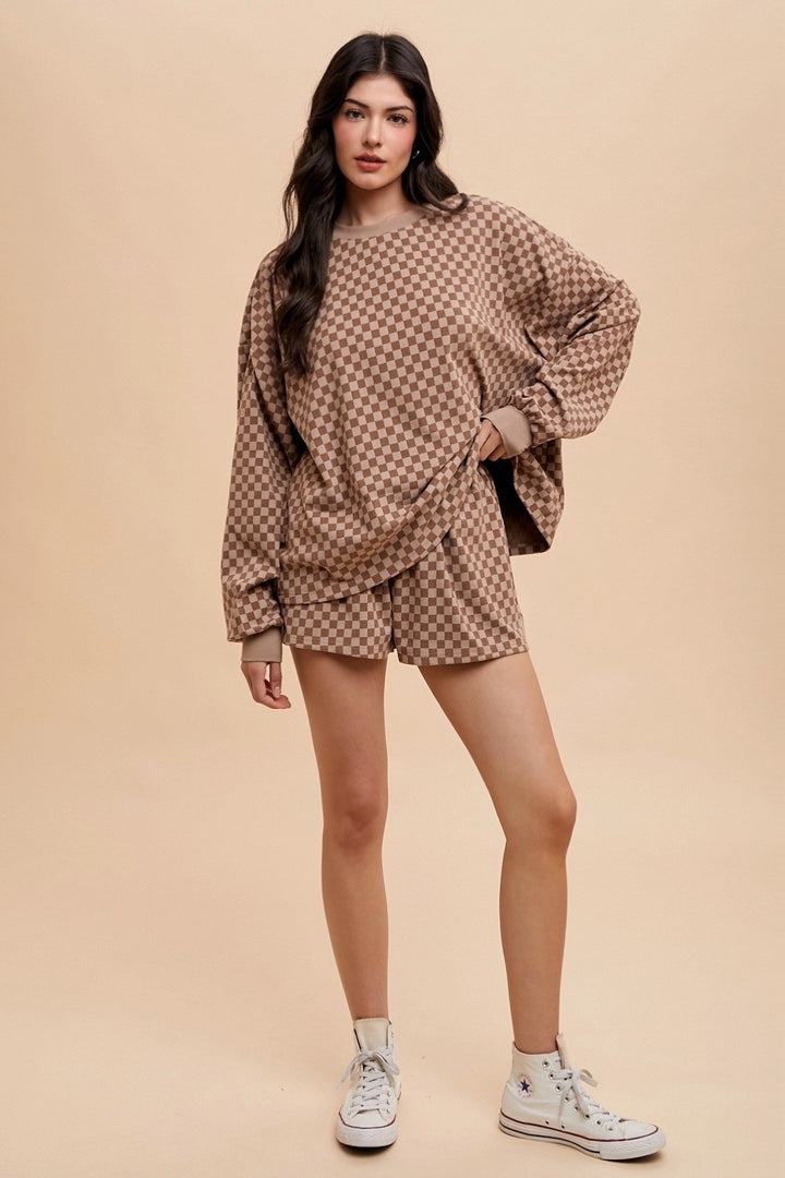 Checkerboard Soft Brushed Knit Pullover & Shorts Set