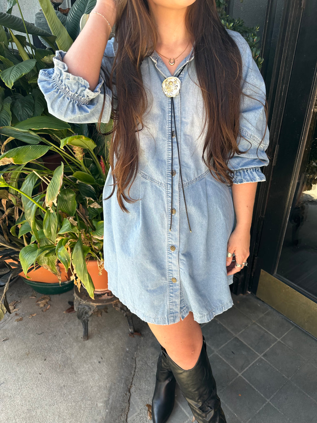 Overfit Button Down Denim Shirt Dress