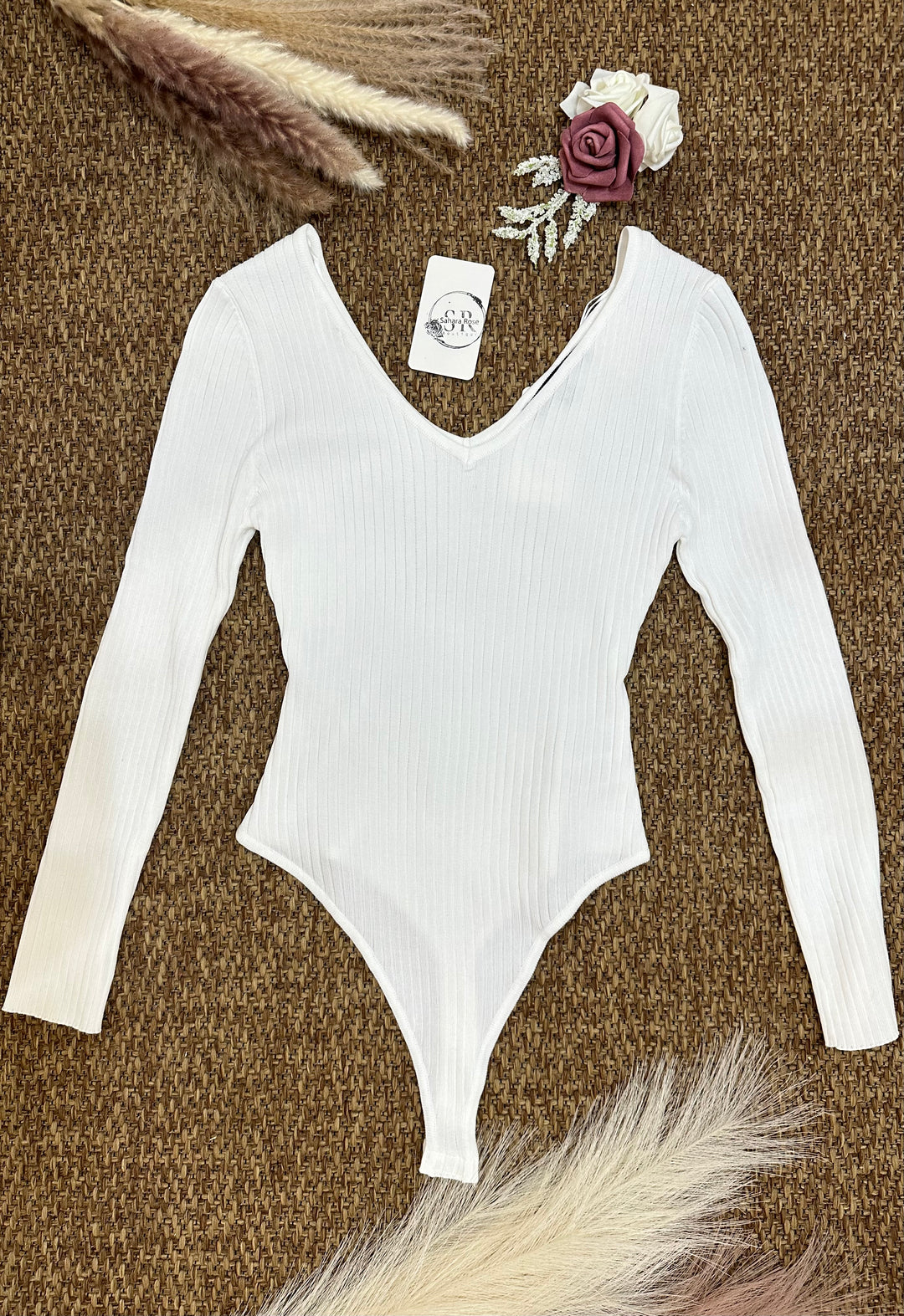 Basic Rib Knit VNeck Long Sleeve  Bodysuit