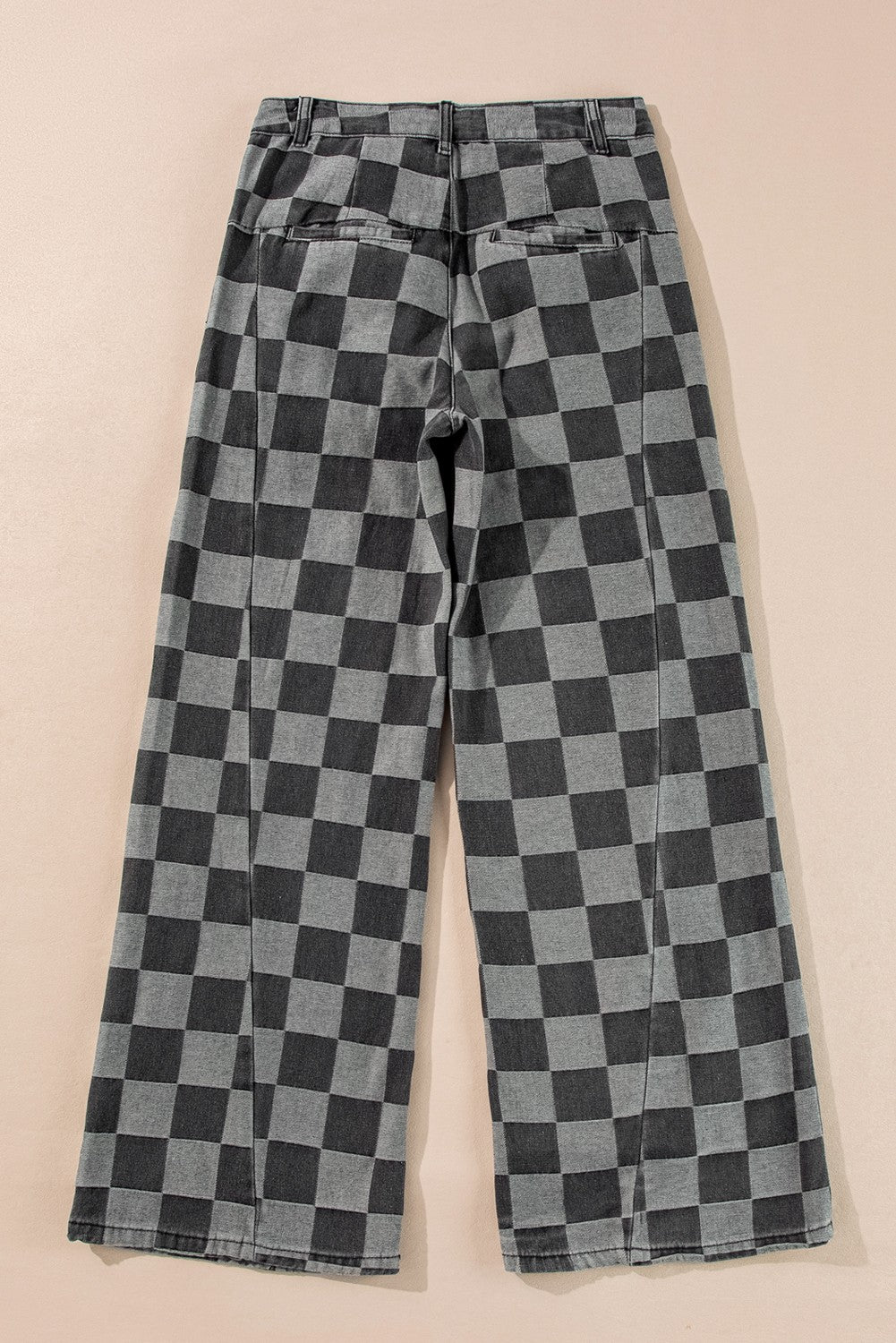 Plus Wide Leg Bottoms Checkered Denim Jeans