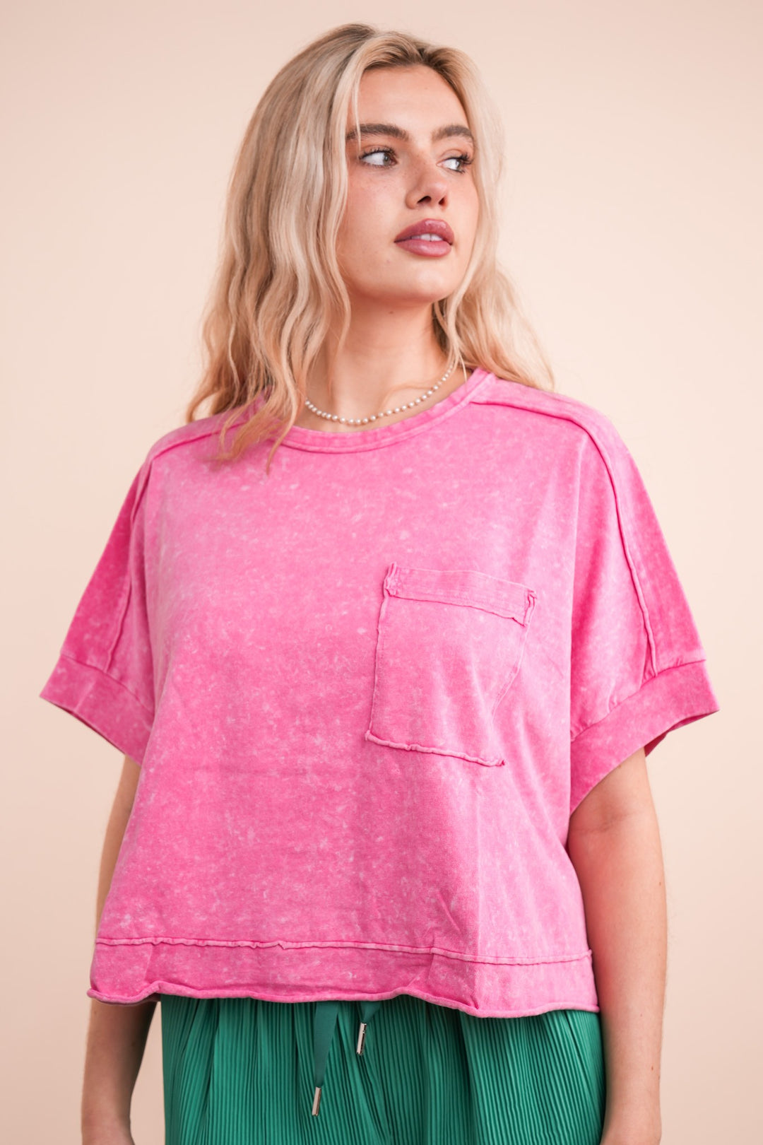 Mineral Washed Oversized Crop Comfy Knit Top