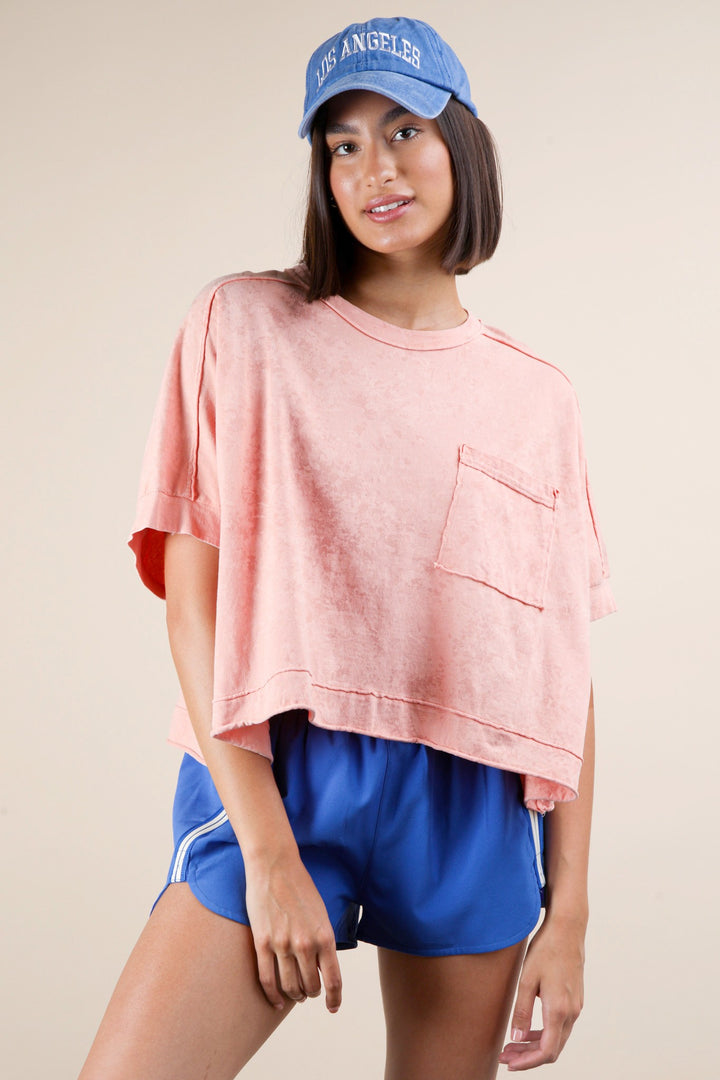 Mineral Washed Oversized Crop Comfy Knit Top