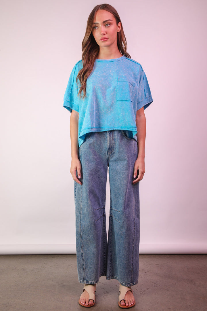 Mineral Washed Oversized Crop Comfy Knit Top