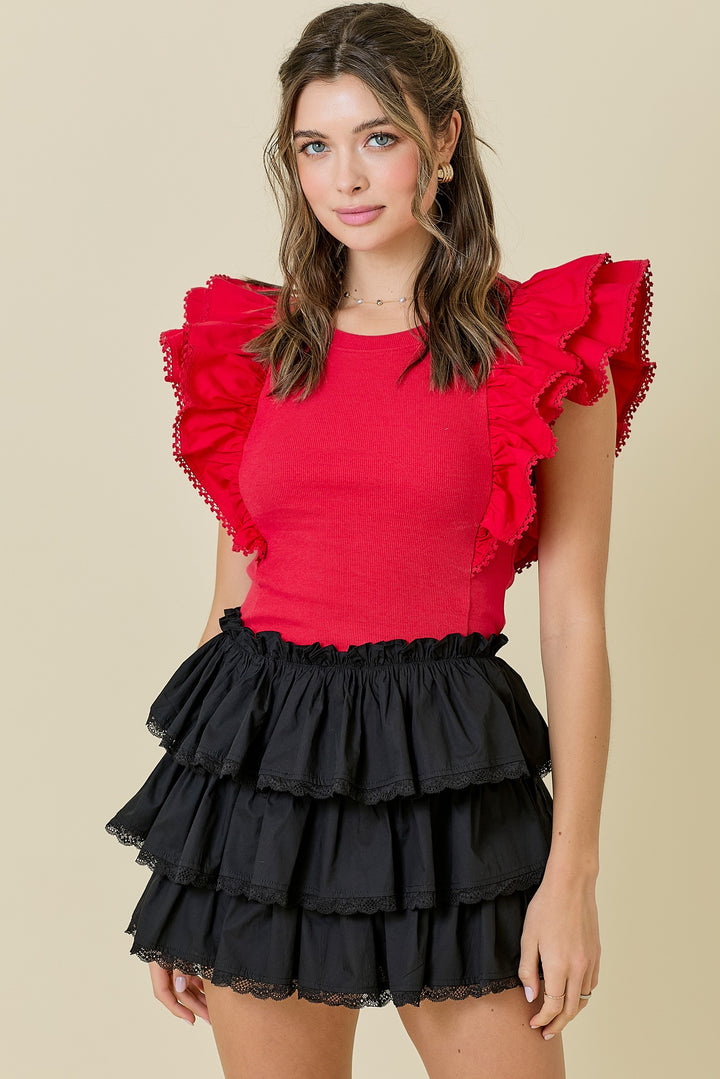 Tiered Ruffle Skort with Lace Trims