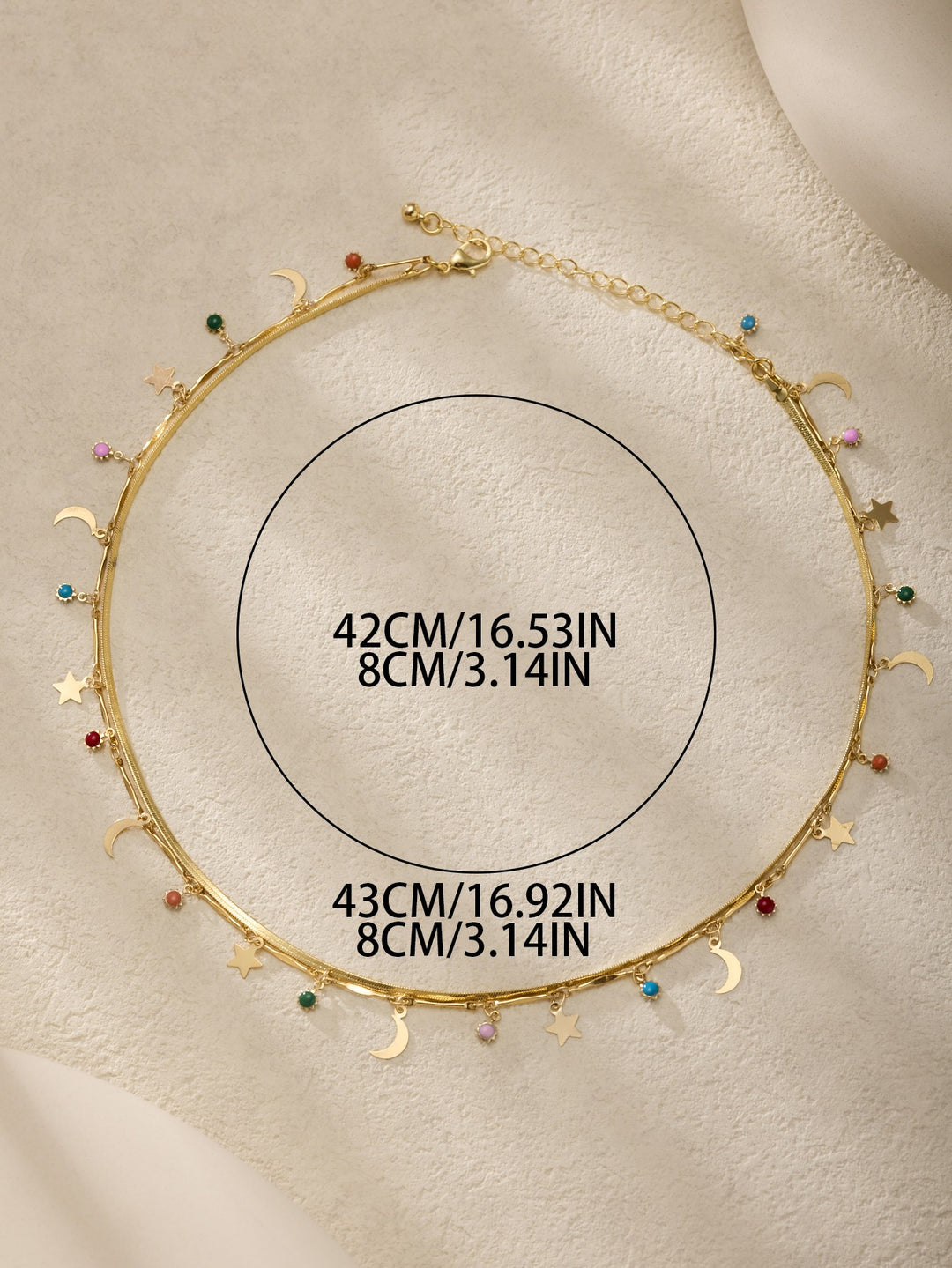 2 Row Herringbone Chain with Sun Moon Star Charms