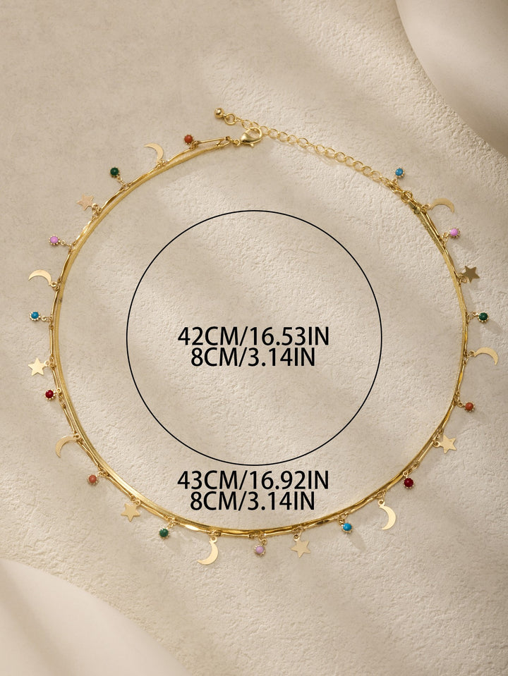 2 Row Herringbone Chain with Sun Moon Star Charms