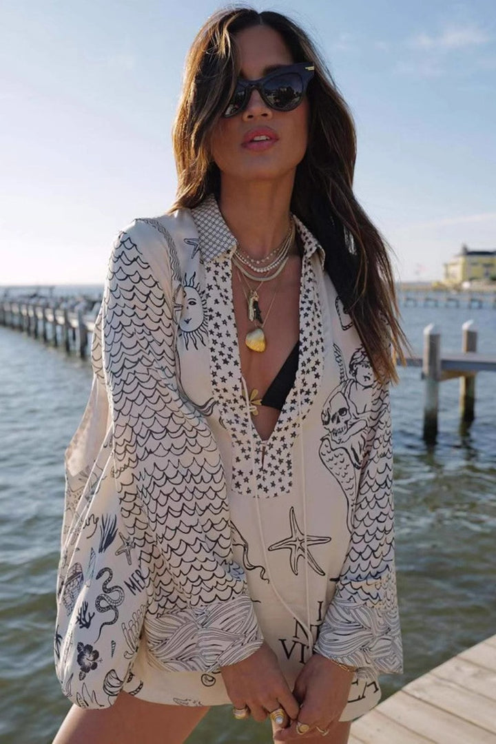Graphic Print Beach Cover-up Set