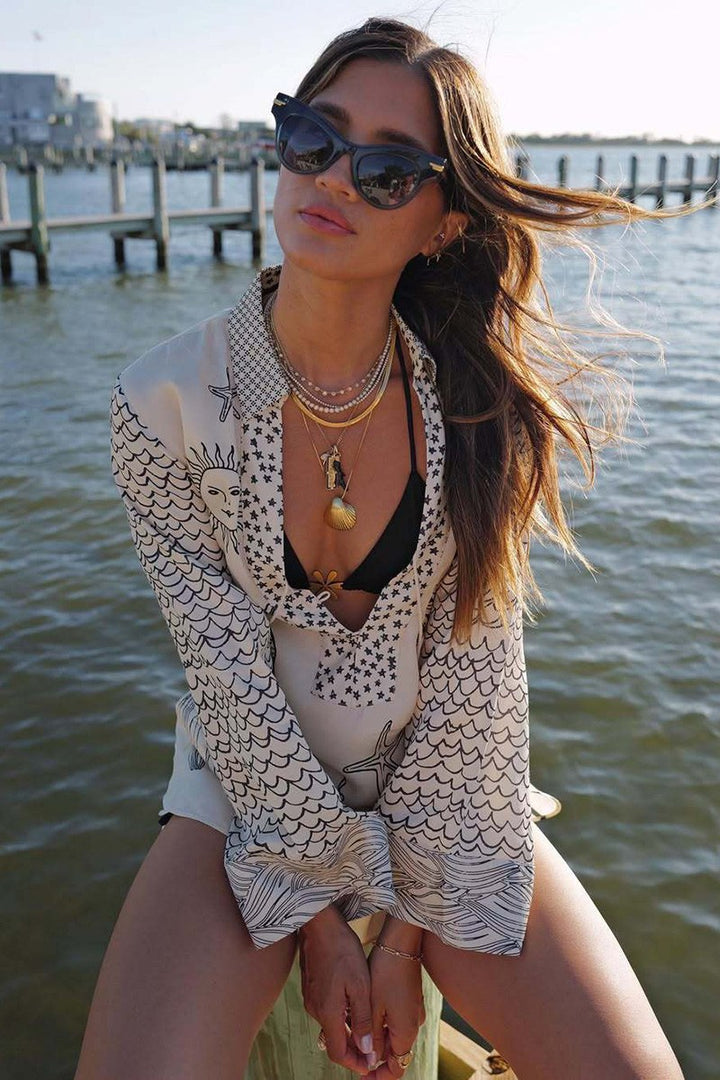 Graphic Print Beach Cover-up Set